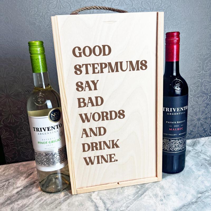 Funny Good Stepmum's  Wooden Rope Double Two Bottle Wine Gift Box - Personalised Gift, Custom Gift 0