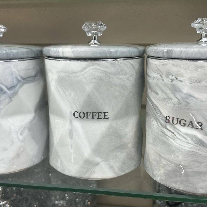 Marble Effect Tea Coffee Sugar Jars White Grey Gray Canister Pots Kitchen storage Air Tight Lid New Gift 2