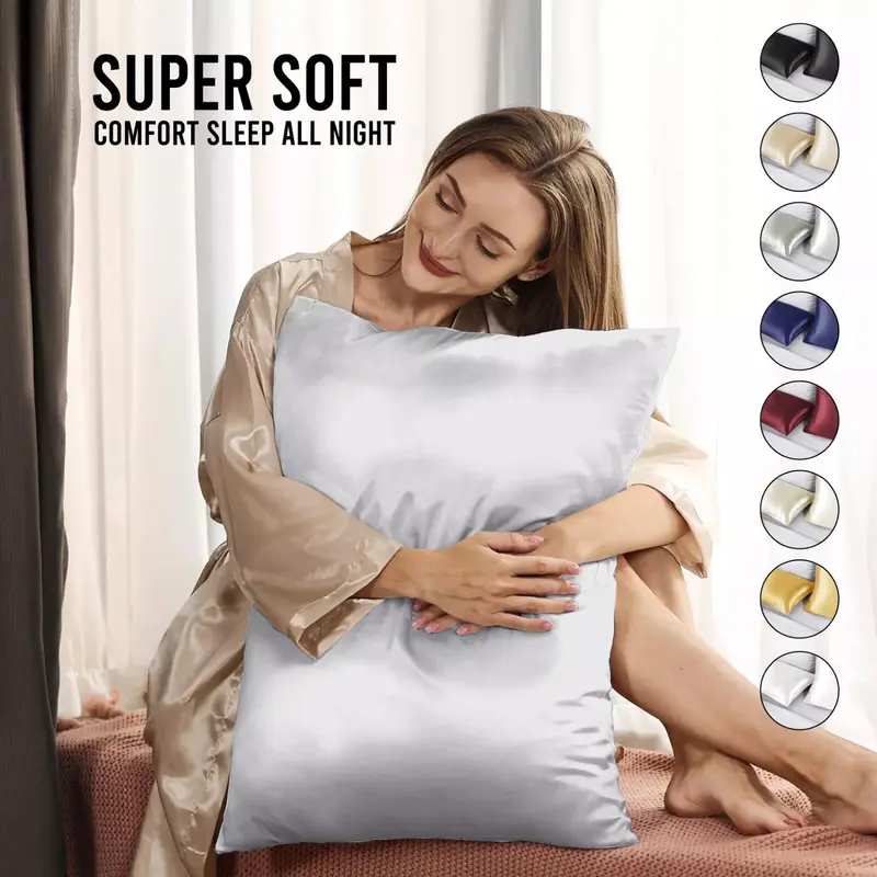 2 Pack Satin Silk Pillowcase For Hair & Skin Pillow Cases Cover Bedding Pair UK 4