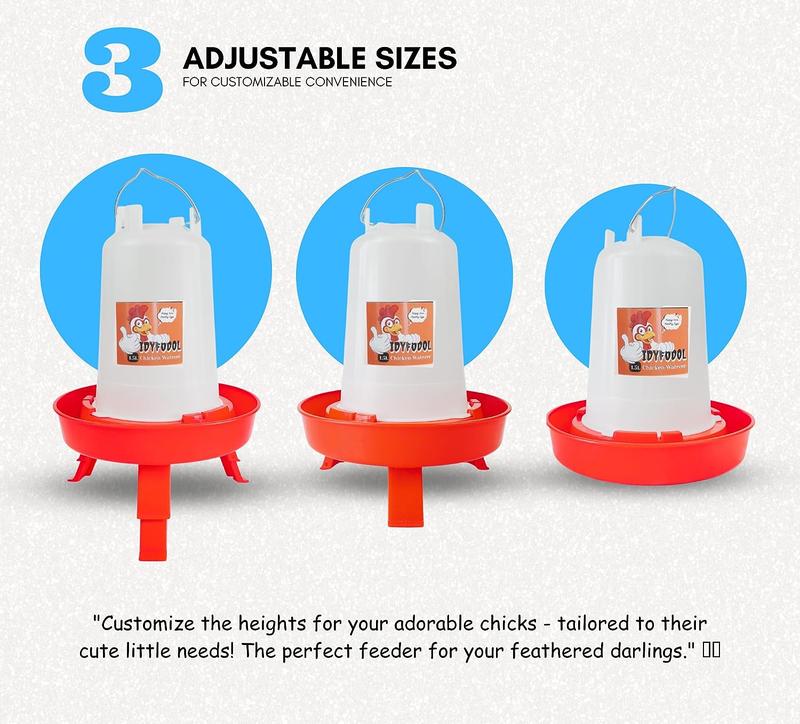 Chicken Feeder and Waterer Set with Adjustable Legs - Rain Proof 1Kg Chick Feeder and 1.5L Chick Watere 3