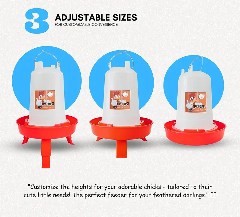 Chicken Feeder and Waterer Set with Adjustable Legs - Rain Proof 1Kg Chick Feeder and 1.5L Chick Watere 3