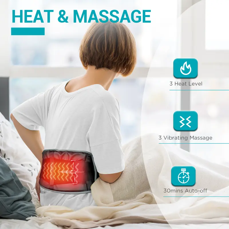 Cordless Back Massager with Heat for Back, Lower Back Massager with 3 Heating Levels, Heating Waist Belt for Period Comfort, Comfort Gift for Mom, Dad 1