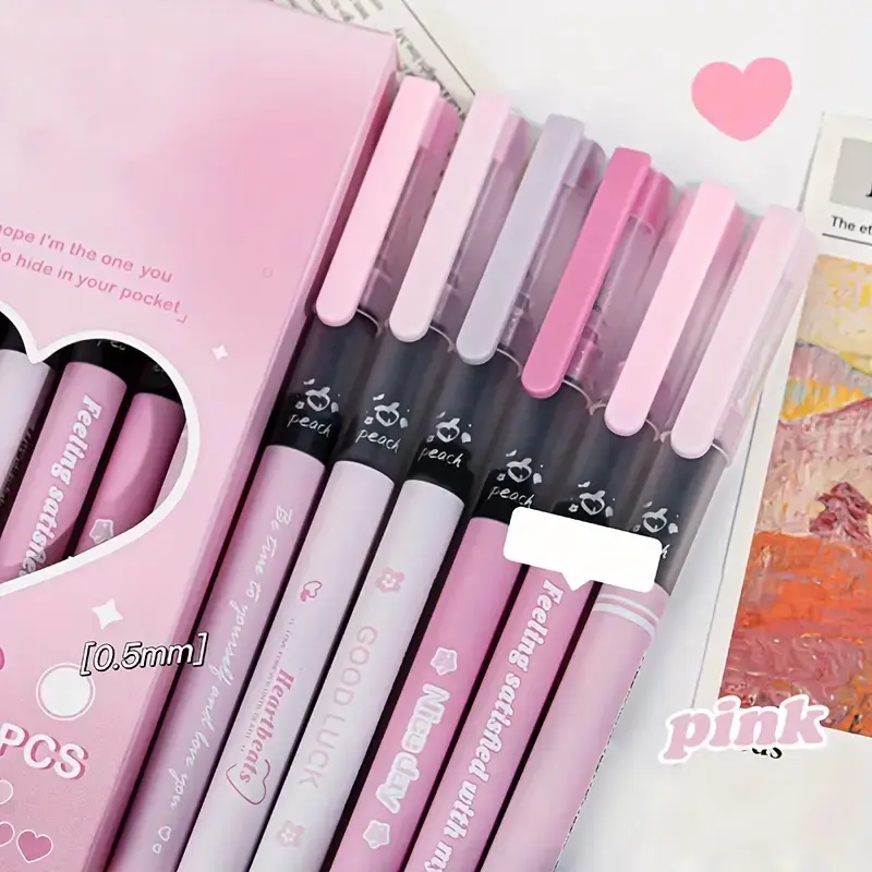 6pcs Boxed Adorable Peach Bubble High Value Pen Fresh Student Writing Pen 0.5mm Black Quick drying-Good for Superior Writing