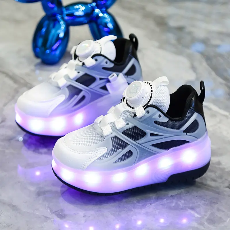 Heelys Rechargeable Colorful Light Shoes Horse Running Light Button Light up Shoes Girls Boys with Light Shoes Double Wheels the Skating Shoes 1