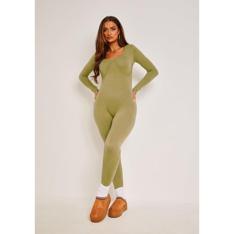 Missy Empire Olive Knitted Long Sleeve Jumpsuit 3
