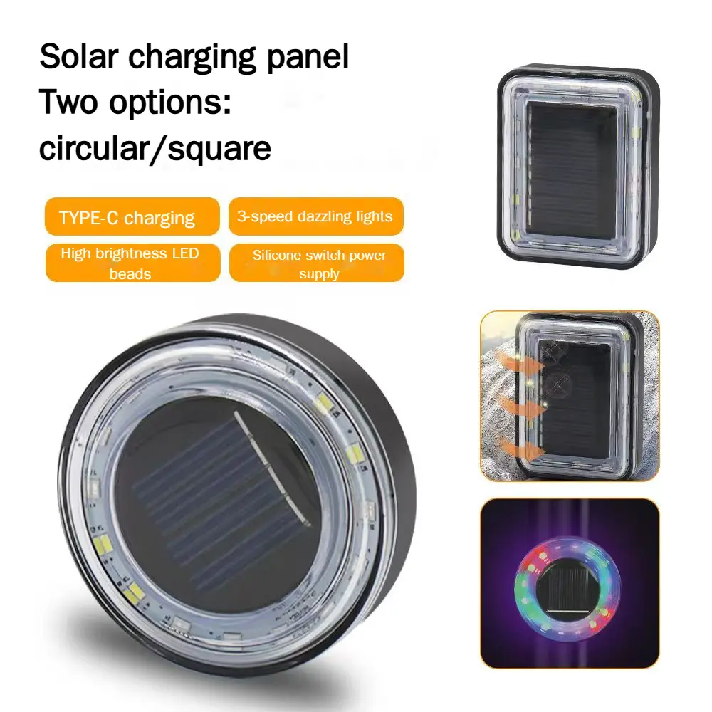 Solar Charging Rainbow Bike Front Light,Bicycle Safety Warning Taillights,USB Charging Night Riding Flashing Lighting for Riding Equipment