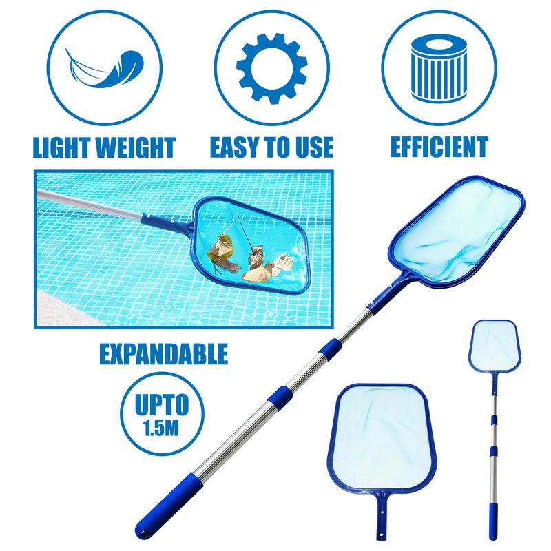 SWIMMING POOL DEBRIS LEAF SKIMMER THREE WAY TELESCOPIC MESH NET CLEANING POLE 6