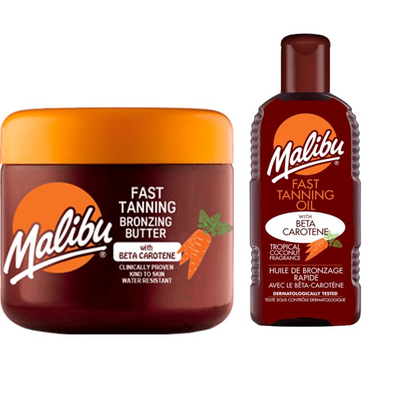Malibu New Deal  Fast Tanning Oil 200ml, Sun Bronzing Fast Tanning Body Butter 300ml with Beta Carotene,  Free gifts, Comfort sunbed pack ski Body Care Moisturizers Cosmetic Moisture Moisturizing Whitening Hydrating Lotions Skin Care Skin Repair 1