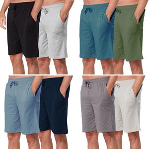 Mens Shorts Lounge 2 Pack Pyjama Shorts Nightwear Loungewear Cotton Size S-4XL Menswear Pajamas Breathable Pockets Casual Relaxed Fit Ribbed Small Homewear Pjs Beige Soft Plain Tropical