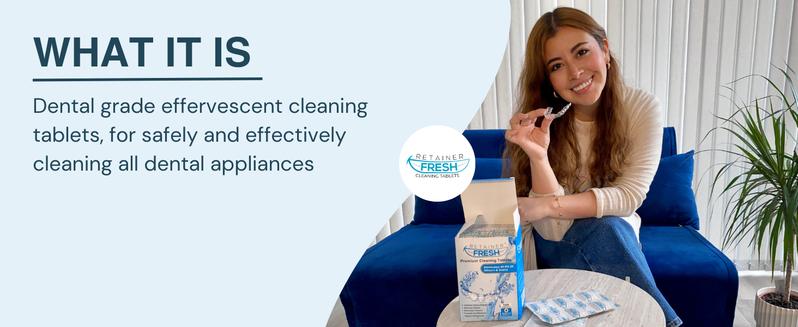 Product Introduction of 120 Tablets Oral Cleaning Set - Retainer Fresh, Brite, and Stain-Free - Retainer Cleaner, Mouth Guard, Dentures, Aligners 6