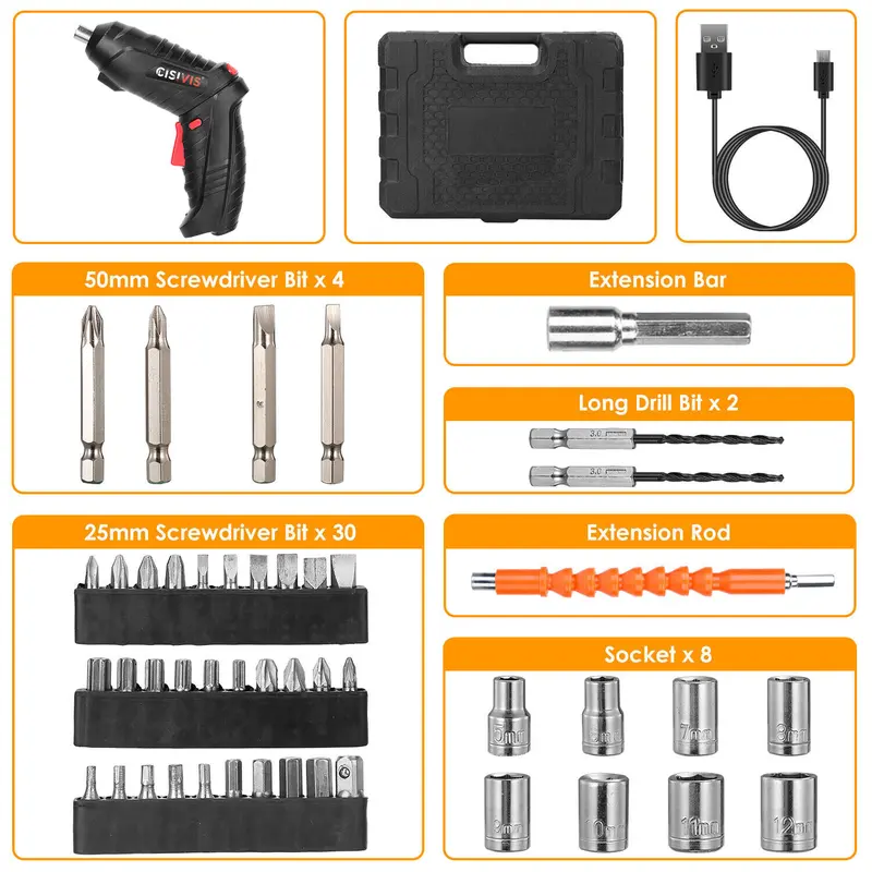 Cordless Drill Electric Screwdriver 47PCS Set Drill Driver Bits Rechargeable Kit 3