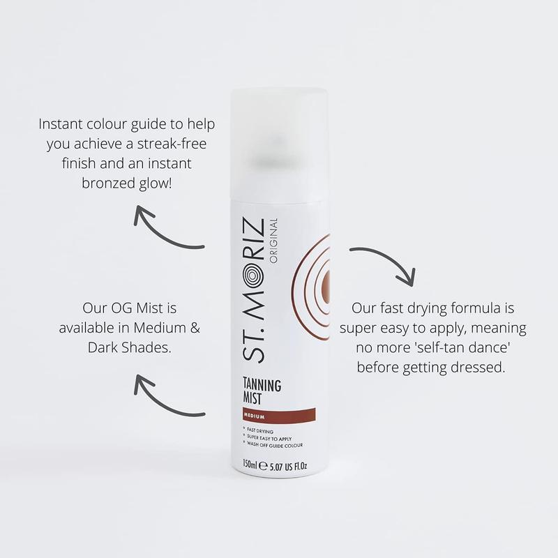 St Moriz Original Instant Tanning Mist in Medium - Fast Drying, Vegan & Cruelty-Free Fake Tan Mist with Instant Wash-Off Guide Color for a Golden Glow - Dermatologically Tested - 150ml Skincare 3