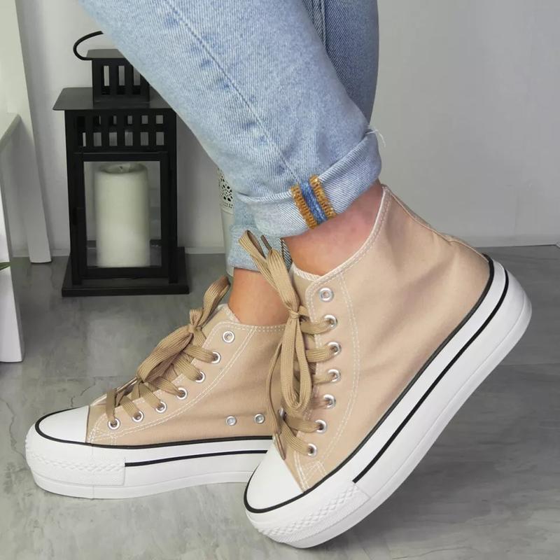 L-169 Womens Lace Up Canvas Pumps Sneakers Casual Trainers Shoes 4