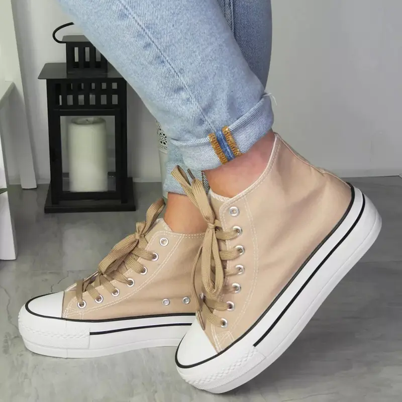 L-169 Womens Lace Up Canvas Pumps Sneakers Casual Trainers Shoes 4