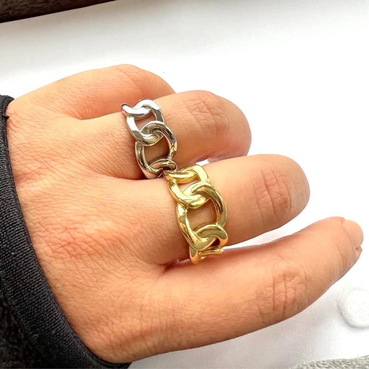 Silver  Plated Chunky Open Chain Ring