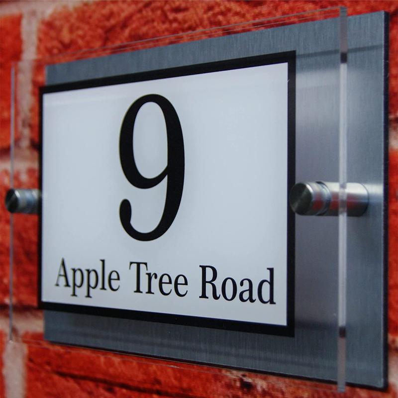 Dual Layer House Door Signs Plaques Door Number Street Name Acrylic & Aluminium Composite Decor Landscape Wall Mount 1