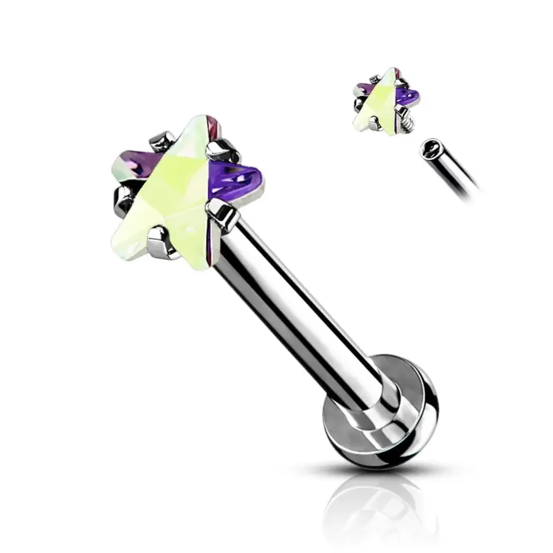 DAINTY CRYSTAL STAR MICRO FLAT BACK LABRET - 6MM & 8MM 4