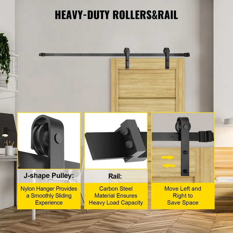 VEVOR Sliding Barn Door Hardware Kit, 14FT Barn Door Kit, 330LBS Load-Bearing Double Barn Door Hardware Kit, Carbon Steel Barn Door Track, Darn Door for 1.37-1.77" Thickness & 7FT Wide Door Panel 3