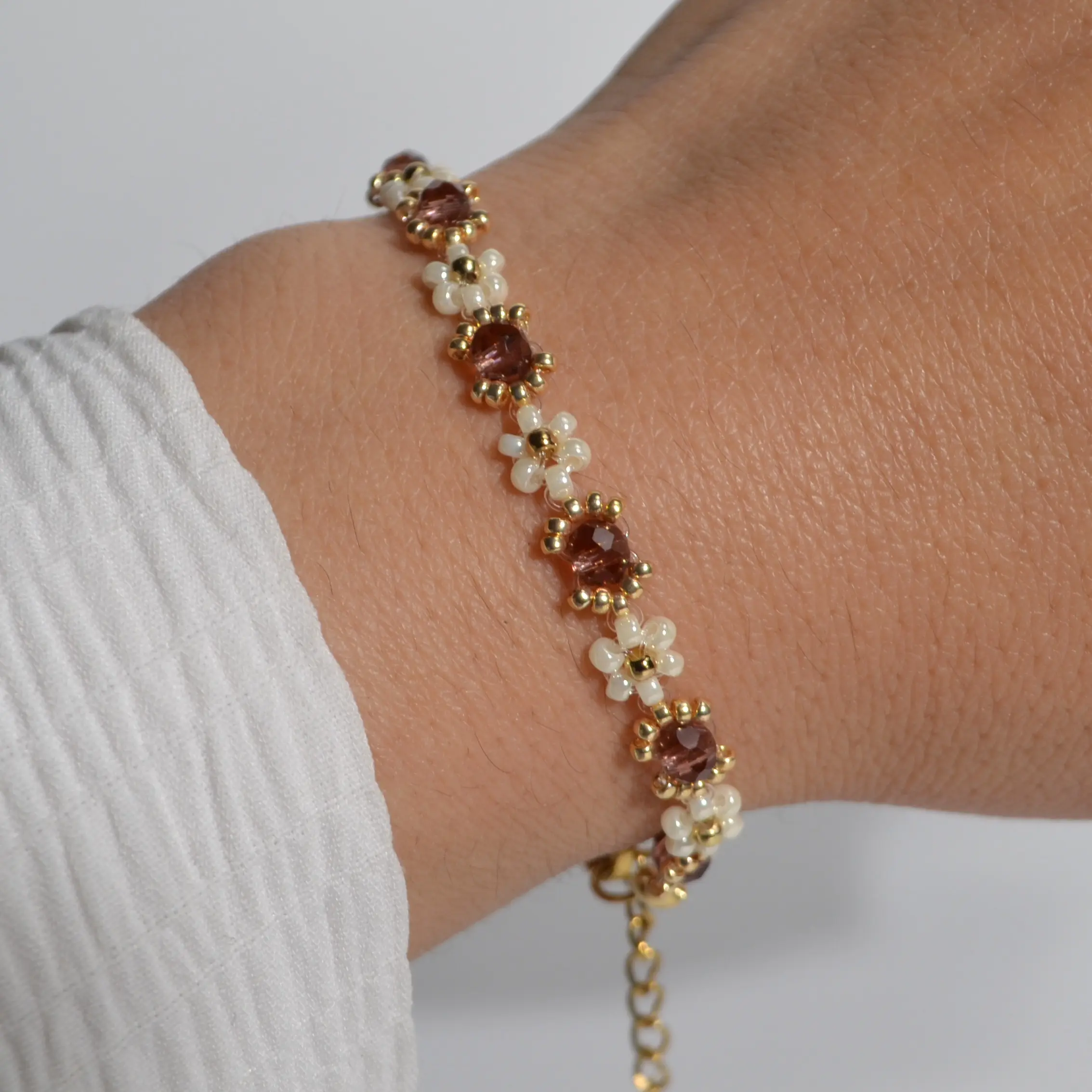 Mulberry Blossom Bracelet, Handmade Beaded Flower Bracelet, 18k Gold Vacuum Plated on 304 Stainless Steel (Tarnish Resistant & Hypoallergenic), Gift for Her, Free Gifts included