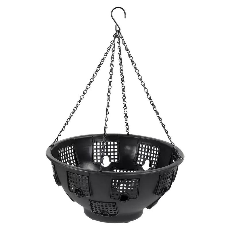 Product Introduction of 2 x Easy Fill 15" Inch Plastic Hanging Basket Black 12 Hole Tough Garden Flower 1