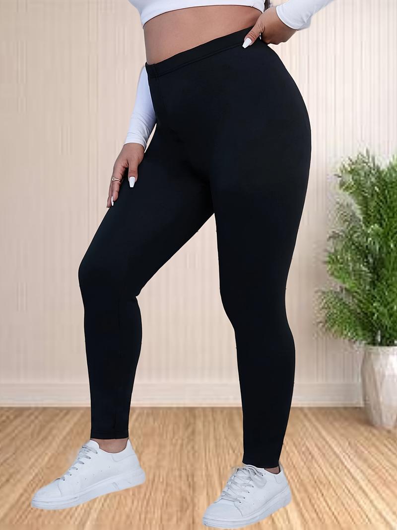 Product Introduction of Plus Size Slogan Print Skinny Leggings, Casual Every Day Stretchy Leggings, Women's Plus Size Clothing 2