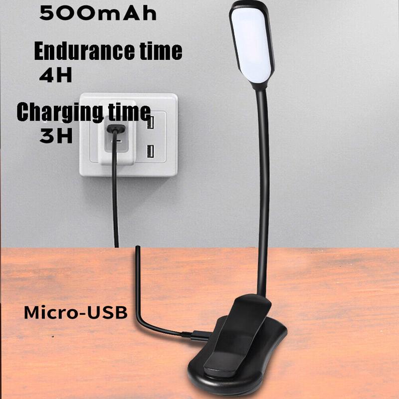 10LED Rechargeable Book LED Clip-on Reading Light 3 Color Temperature USB Lamp. 2