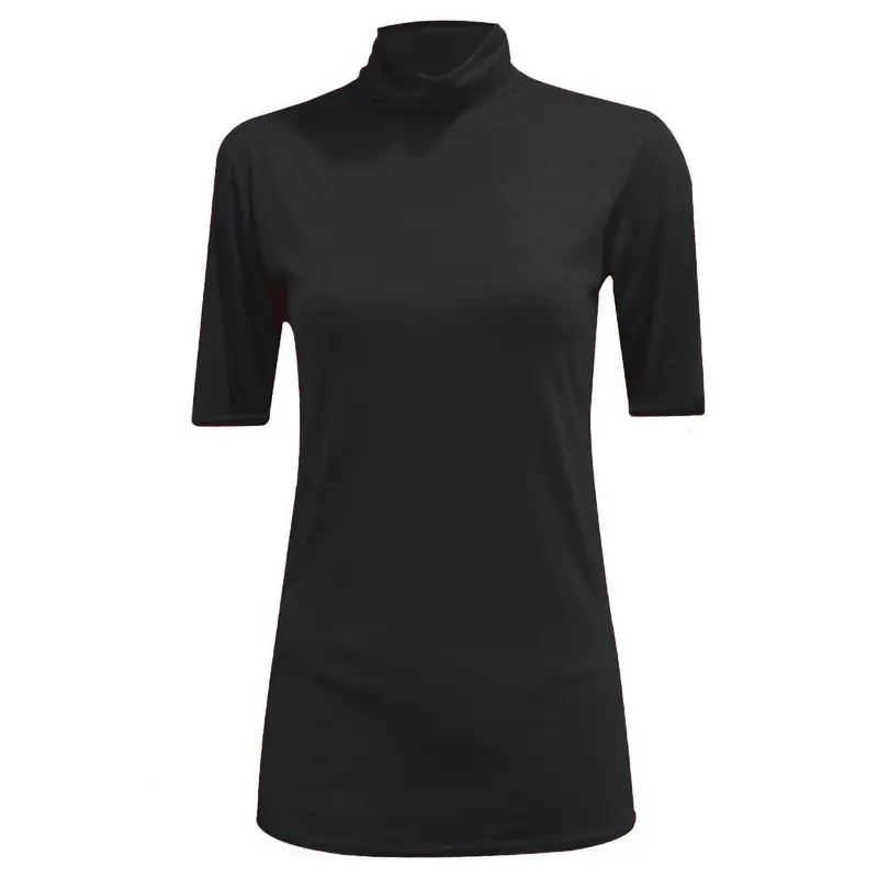 EFTINAN Ladies Womens Short Sleeve Polo Neck Top Plain Stretch Turtle Neck Shirt UK 8-26 turtleneck white tops 1