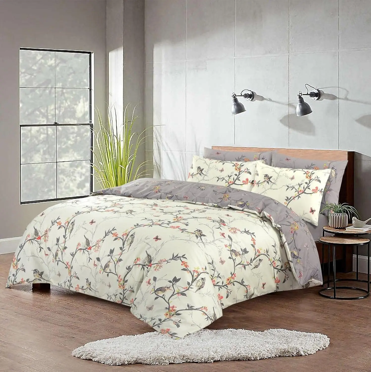 Comfybed Silver Grey Floral Duvet Cover Set - Soft Fabric 200 Thread Count, Double King Super King Bed Size with Pillowcases