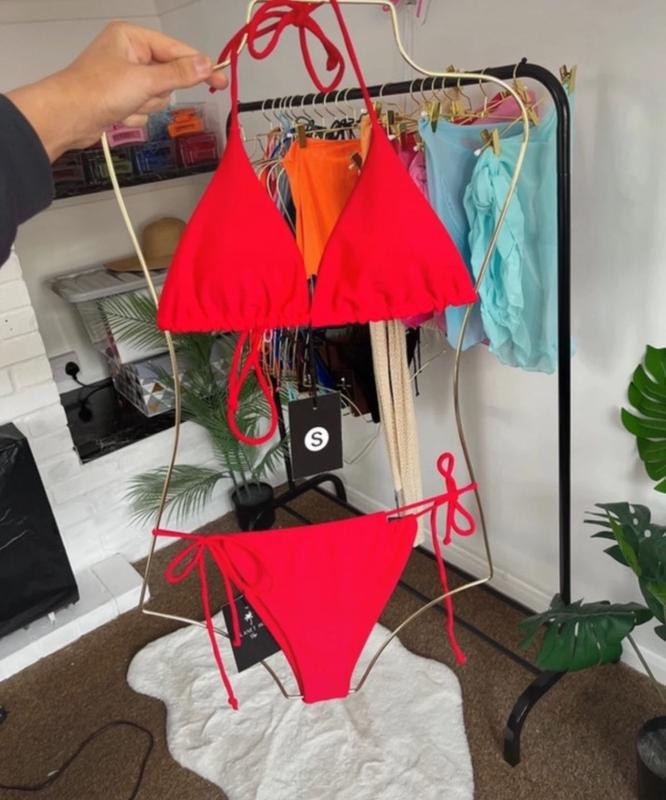 PHS Signature Bikini - Cherry Red - High Rise, Tie, Womenswear Swimwear for Ibiza Marbella Holiday, Gold Logo on Bum 4