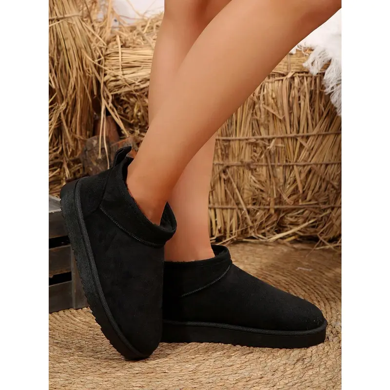 2024 New Thick Sole Fluffy Lined Snow Boots For Women, Slip-On Half Mule Style, Warm Winter Girl Walking Shoes 5