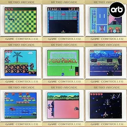 Orb Mini Retro Handheld Games Console & Arcade Bundle - 1 x 150 In-Built Games Console & 1 x 240 In-Built Games Arcade, Full Colour LCD Screen - Thumbs Up! Compact Protection 2