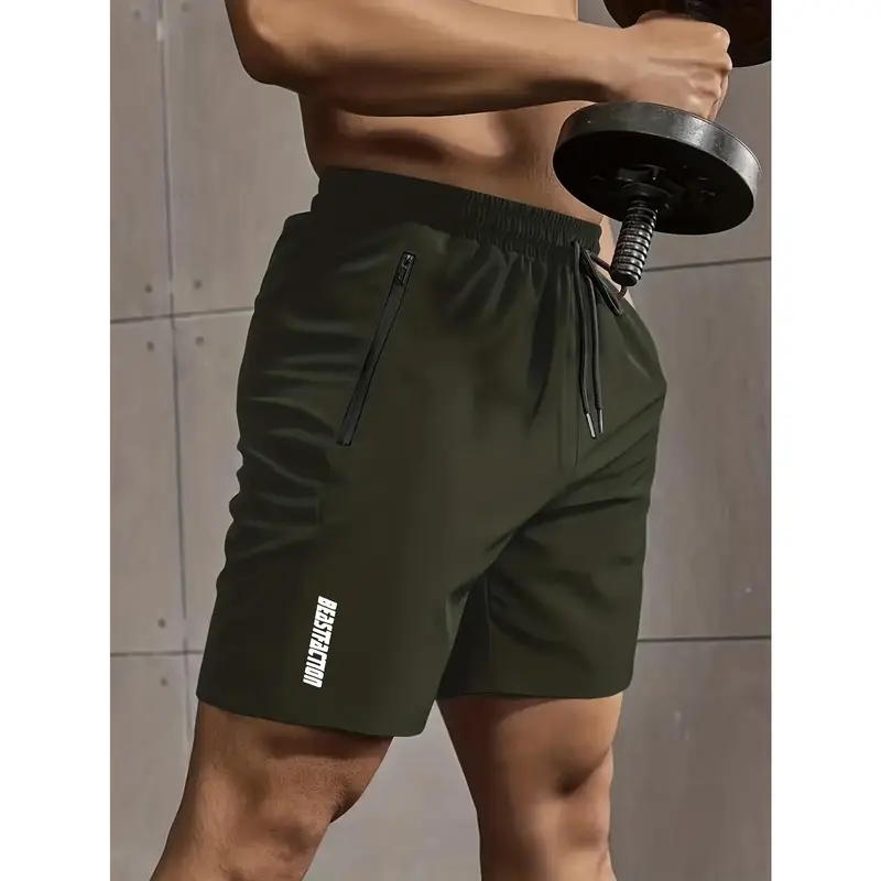 Active Elastic Waist Shorts - Men's Solid Drawstring Shorts With Zipper Pockets For Summer Outdoor Fitness 1