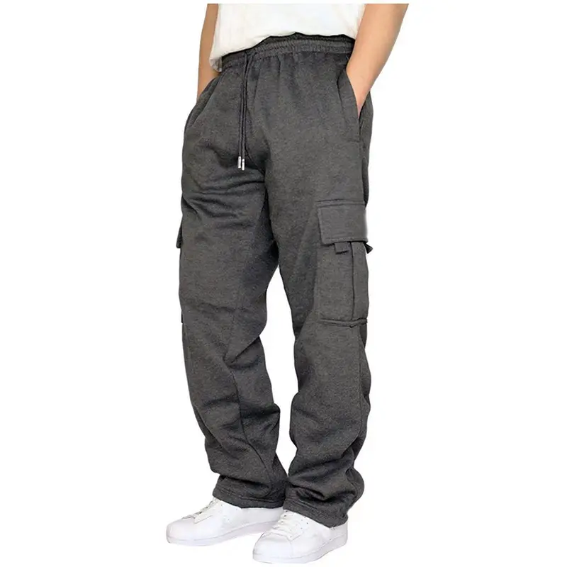 Men's Stylish Plain Flap Pocket Drawstring Waist Wide Leg Pants, Going Out Bottoms Fashion Casual Soft Stretchy Comfort Straight Leg Trousers for Daily Outdoor Wear, Men's Tracksuit for Fitness Travel, Men Cargo Pants, Trousers for Men. 2