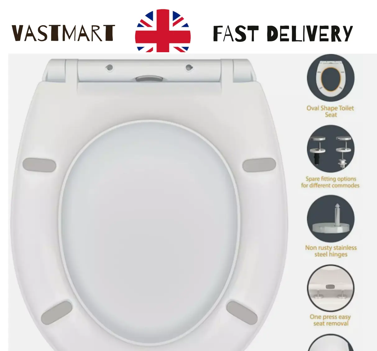 NEW LUXURY BATHROOM SLOW SOFT CLOSE WHITE TOILET SEAT SEATS WC HEAVY DUTY