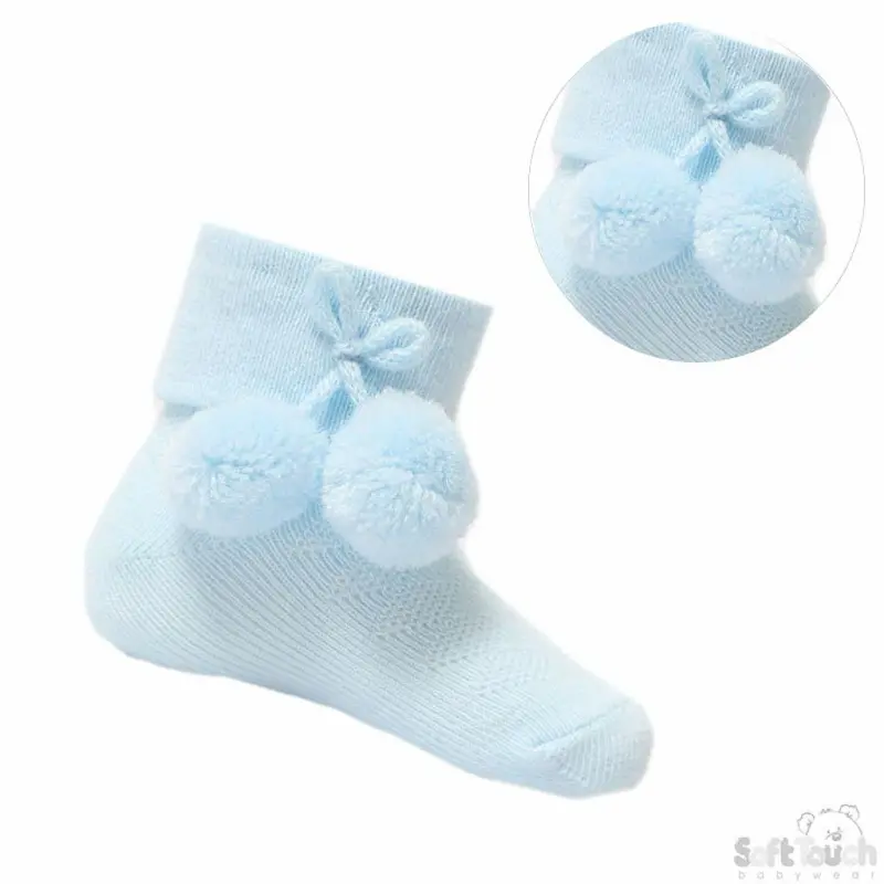 Children’s Diamond Pom Pom socks by soft touch in blue or white