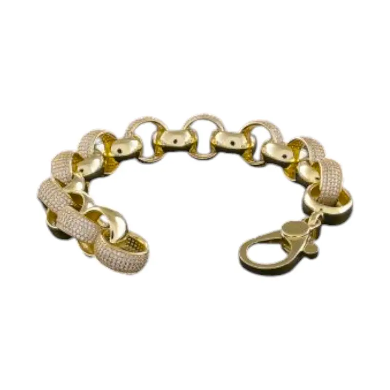 Iced Out Belcher Chain Bracelet XL Gold Silver Male Female Romany Link 1