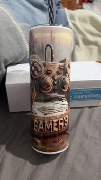 Product Review of Apocalyptic Gamer's Life 20oz Skinny Tumbler (Drinkware Flask) Insulated Stainless Steel with reusable airtight insulation lid and plastic or metal straw from b**n 0