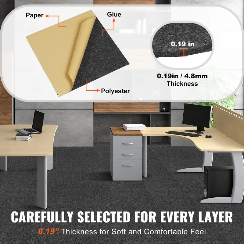 VEVOR Carpet Tiles Peel and Stick, 12” x 12” Squares Self Adhesive Carpet Floor Tile, Soft Padded Carpet Tiles, Easy Install DIY for Bedroom Living Room Indoor Outdoor (12 Tiles, Dark Gray) 2