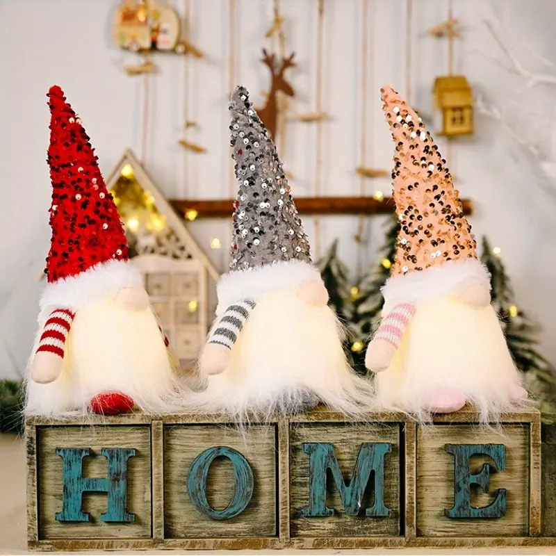 3pcs Set of Illuminated Rudolph Faceless Dolls - Battery Operated, Ideal for Christmas Tree, Window & Tabletop Decorations