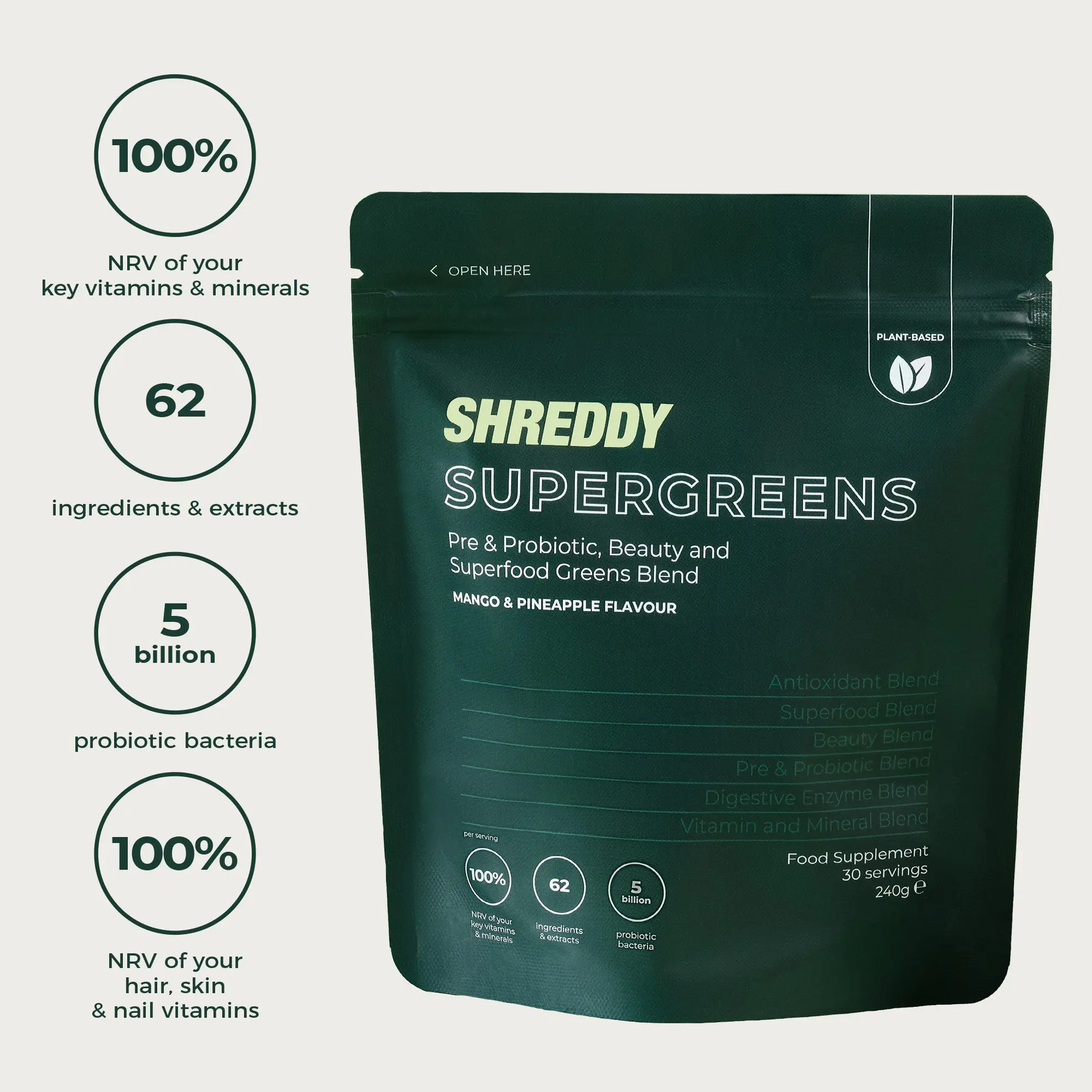 Mango & Pineapple SUPERGREENS - Pre & Probiotic, Beauty & Superfood Greens Blend