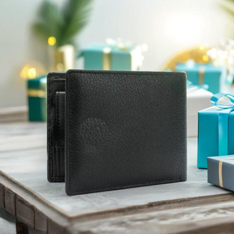 Designer Mens Leather Wallet - 1 ID Window - 1 Coin Zip Pocket - 2 Note Compartment - 5 Credit Card RFID SAFE Contactless Card Blocking ID Protection 1
