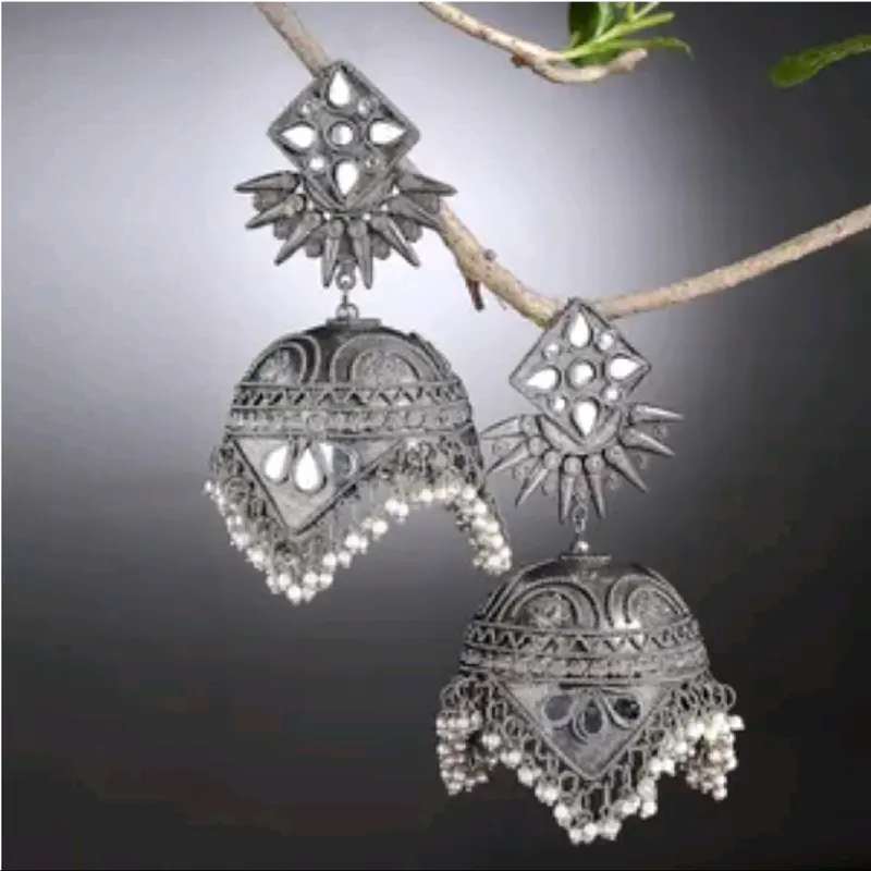 Traditional Indian Jewellery - Oxidised Jumka Earrings (501) 3