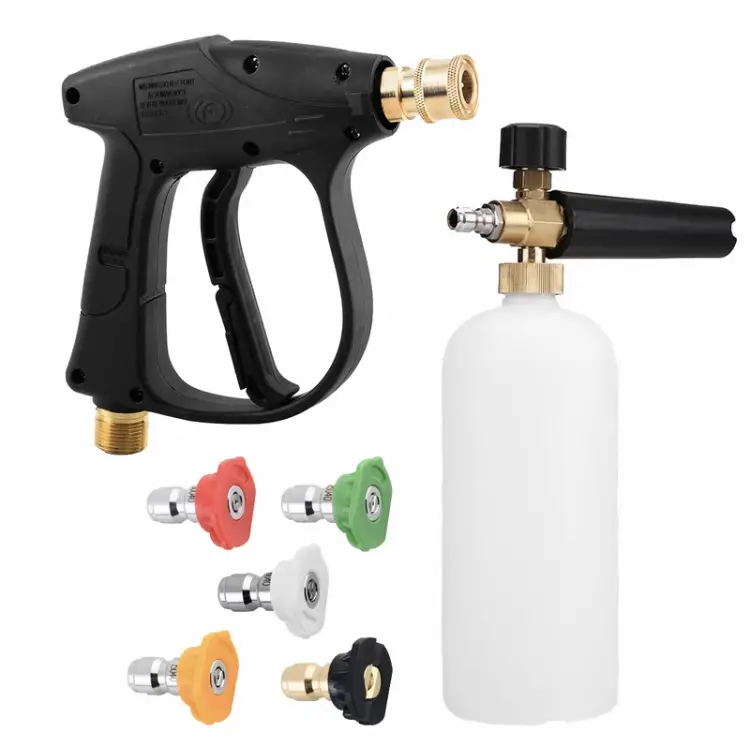 High Pressure Car Washer Spray Gun,3000 PSI Max with 5 color Quick Connect Nozzles M22 Hose Connector with 1 Liter Snow Foam Lance car washer pumping spray
