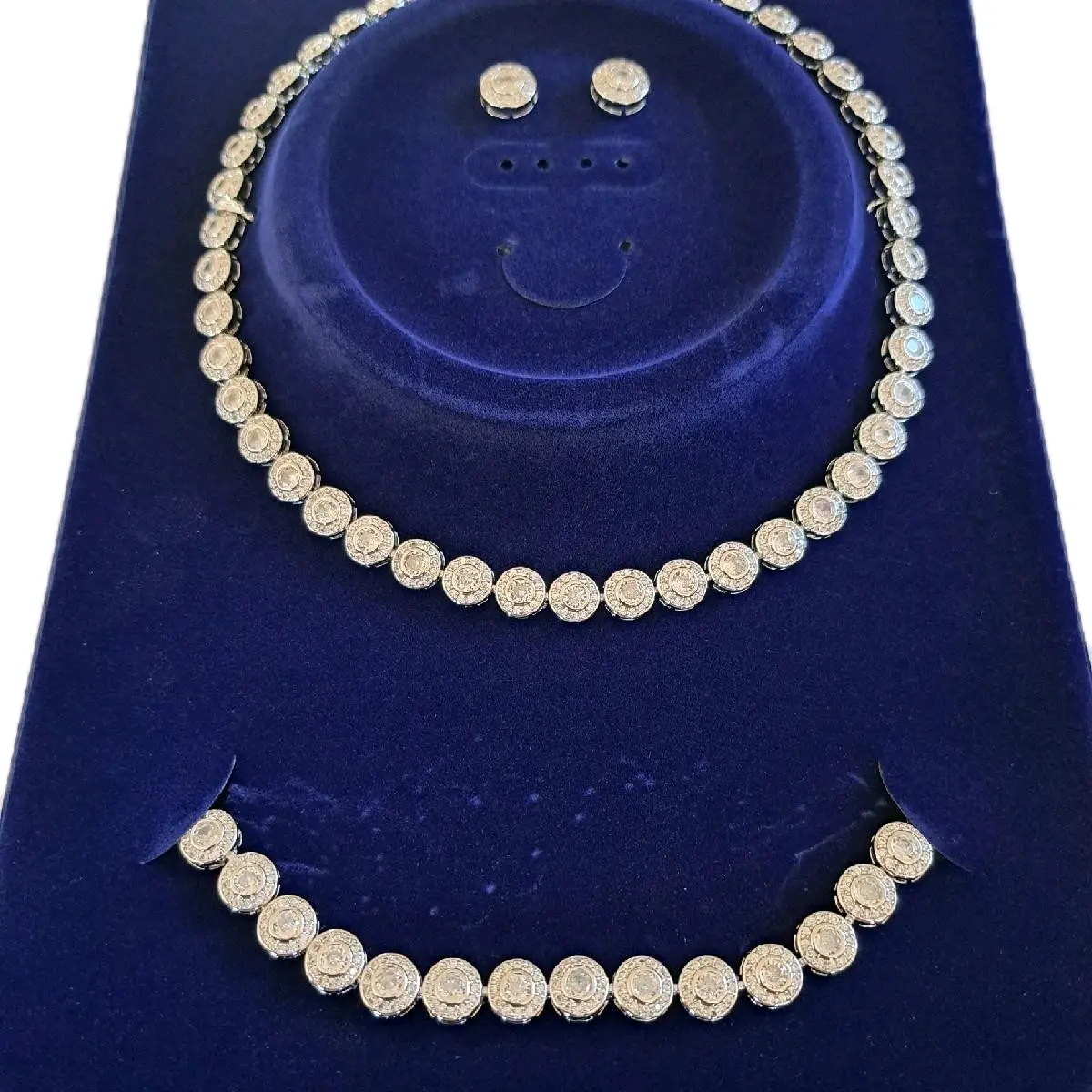 Tennis necklace sets. necklace bracelet earrings. different designs available. stainless Steel