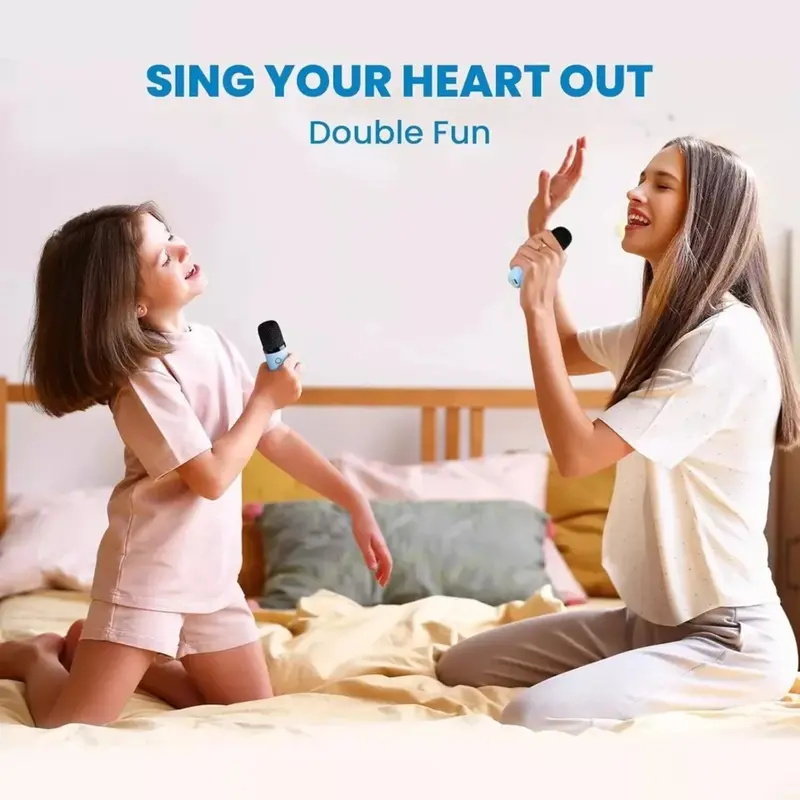 Mini Karaoke Machine Kids with 2 Microphone Portable Bluetooth Speaker with LED, Birthday Gift, Christmas Gift, Children Gift Audio Wireless Adjustable Button karaoke  machine mini karaoke Connection Ktv 2