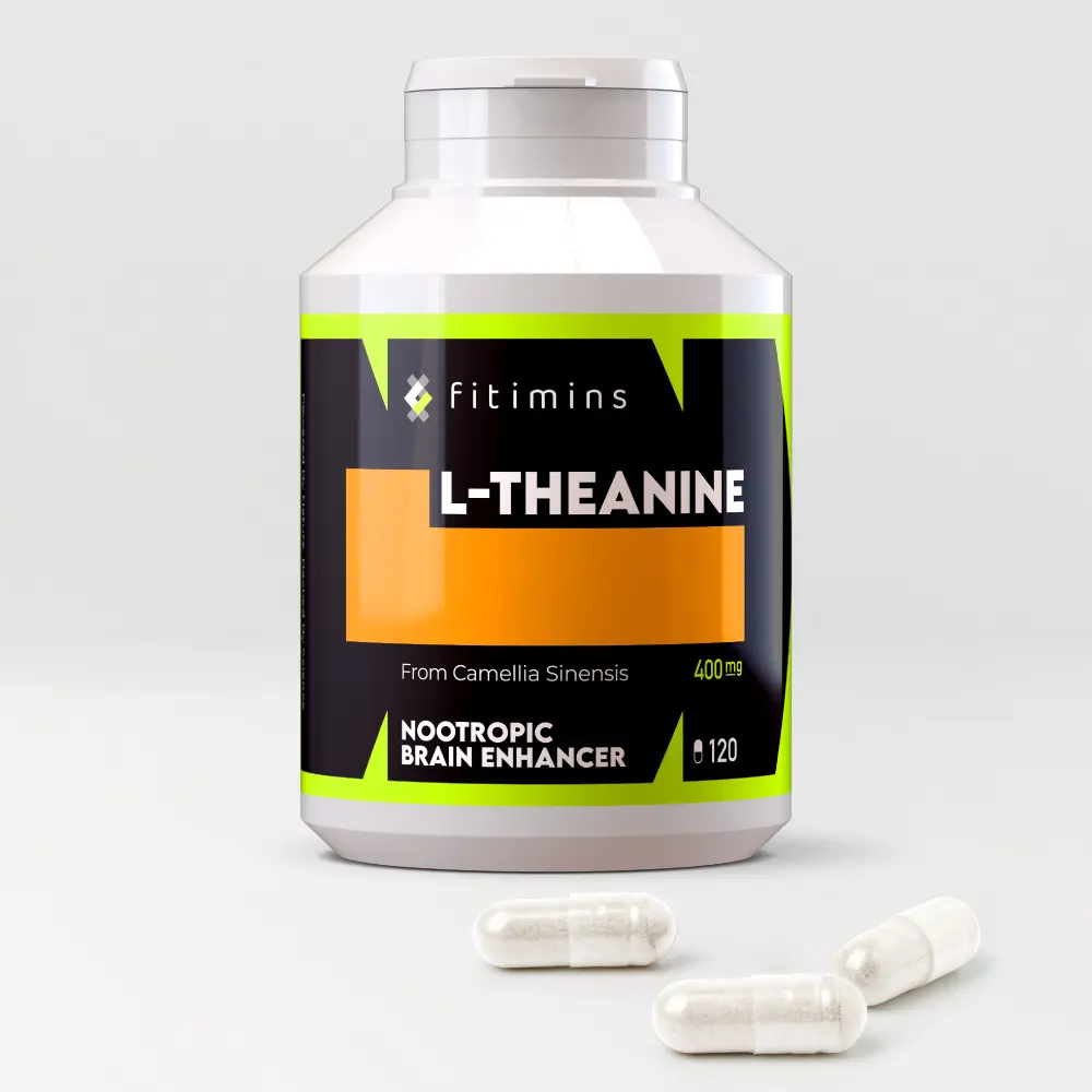 Fitimins L-Theanine 400mg Capsules - Nootropic Energy Supplement (60 or 120 pcs) - Fitness, Edible Dietary Healthcare Amino Acid Optimum Healthy Green Tea Extract Vitamin