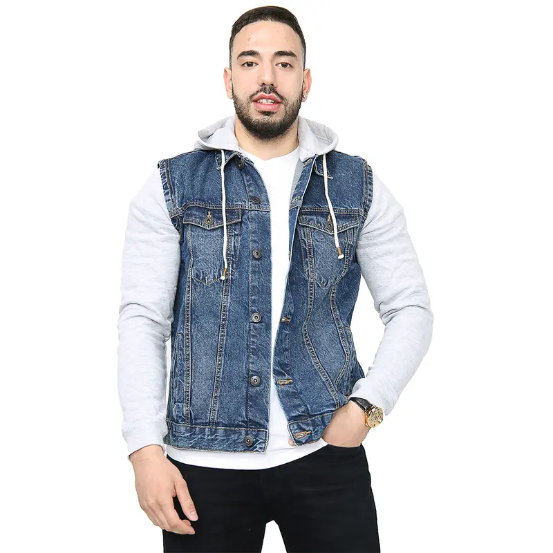 NOROZE Mens Trucker Denim Long Sleeves Jacket Detachable Hood Washed Denim Fleece Hoodie Classic Menswear Casual Western Style Jean Jackets Coat UK Sizes S-XXL 2