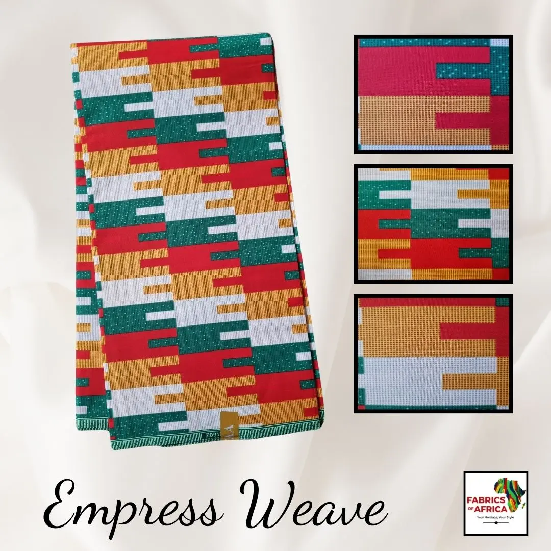 African Kente Wax Print Fabric 6 Yards Soft Premium Polycotton - Empress Weave