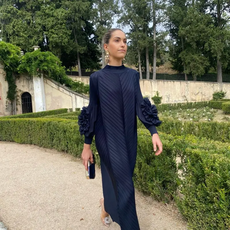Maxi Pleaded Dress Abaya with Ruffle Sleeves ( sleeves are not see through) one size  6 to 14 size 6
