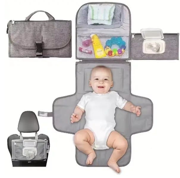 Portable Diaper Changing Pad For Newborn Baby Changing Pad with Smart Wipes Pocket Waterproof Travel Changing Kit